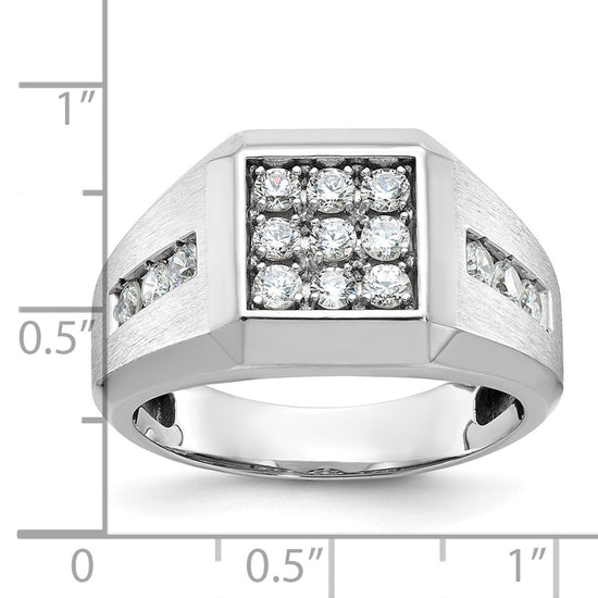 14k White Gold Men's Polished and Satin 1 Carat AA Quality Diamond Square Cluster Ring
