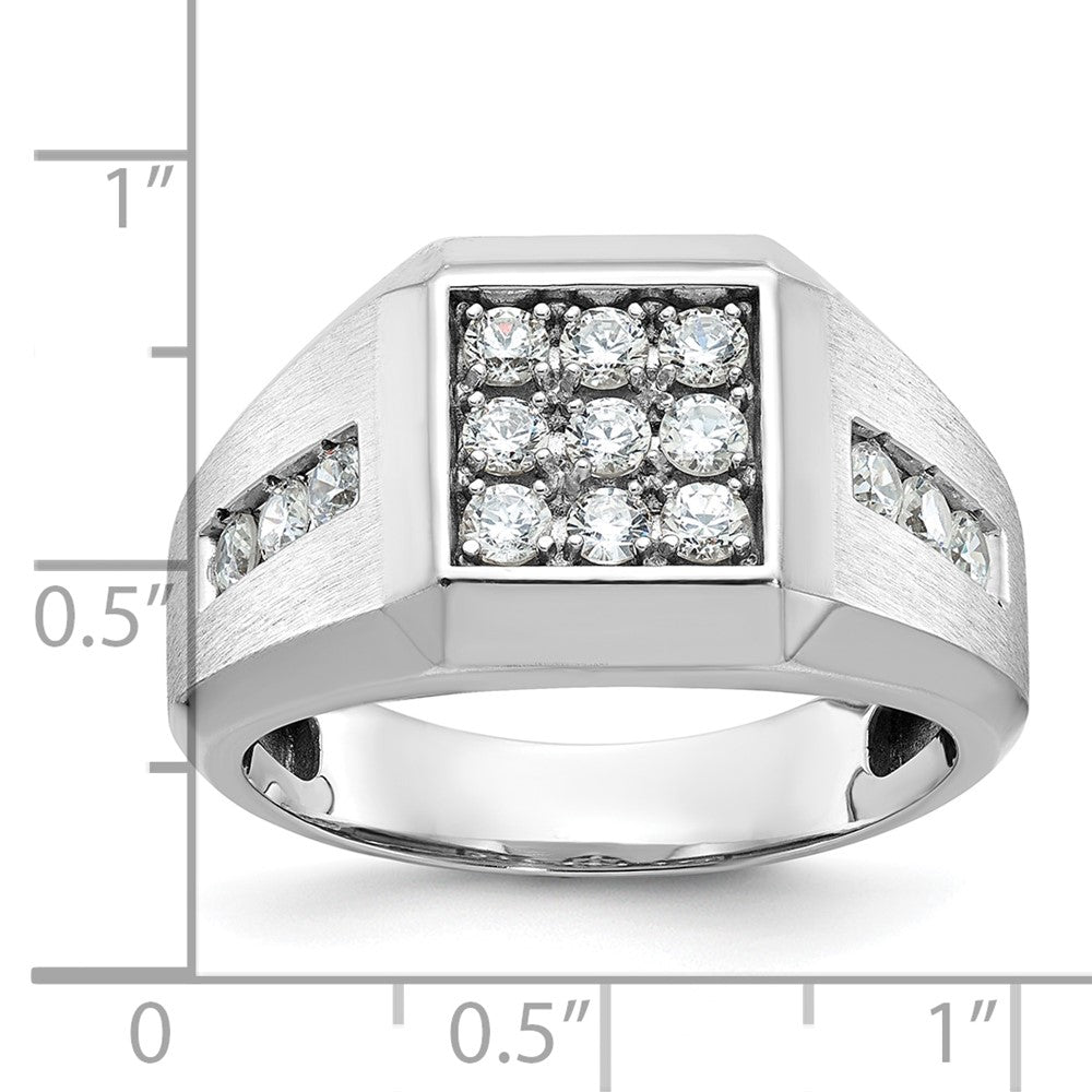 14k White Gold Men's Polished and Satin 1 Carat AA Quality Diamond Square Cluster Ring