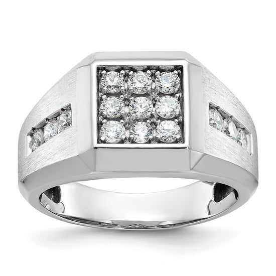 14k White Gold Men's Polished and Satin 1 Carat AA Quality Diamond Square Cluster Ring