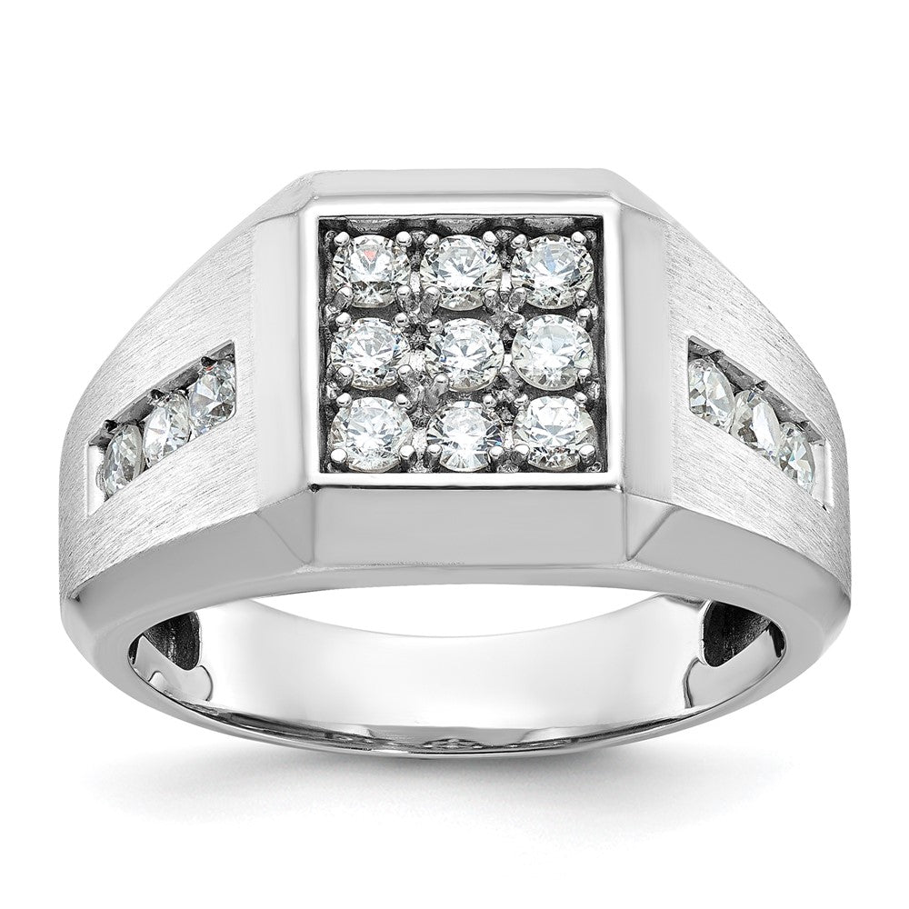14k White Gold Men's Polished and Satin 1 Carat AA Quality Diamond Square Cluster Ring