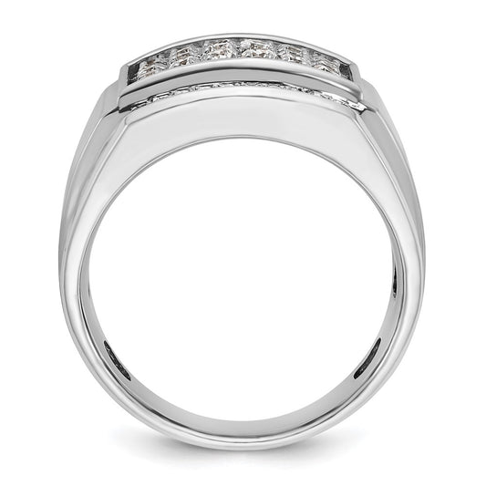 14k White Gold Men's Polished and Satin 1 1/5 Carat AA Quality Diamond Cluster Ring