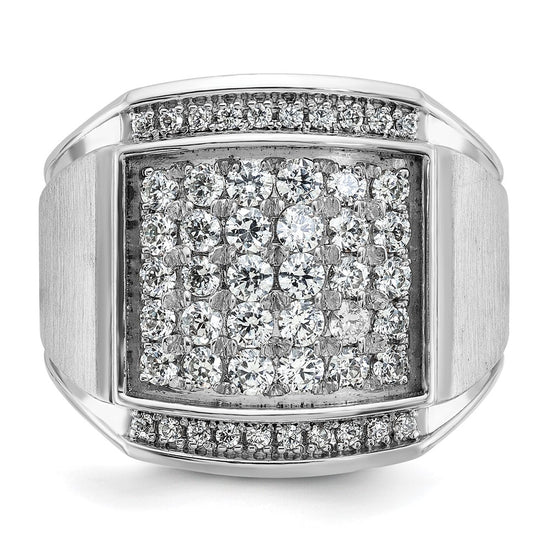 14k White Gold Men's Polished and Satin 1 1/5 Carat AA Quality Diamond Cluster Ring