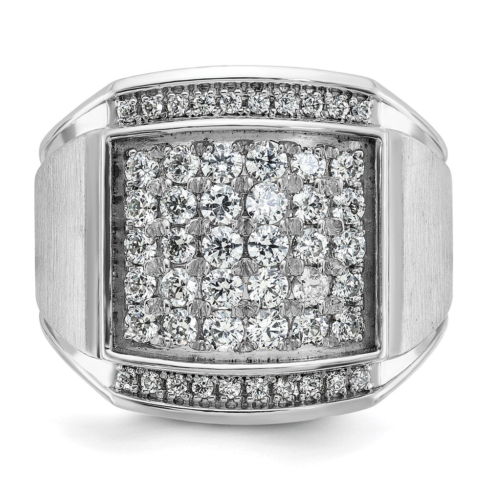 14k White Gold Men's Polished and Satin 1 1/5 Carat AA Quality Diamond Cluster Ring