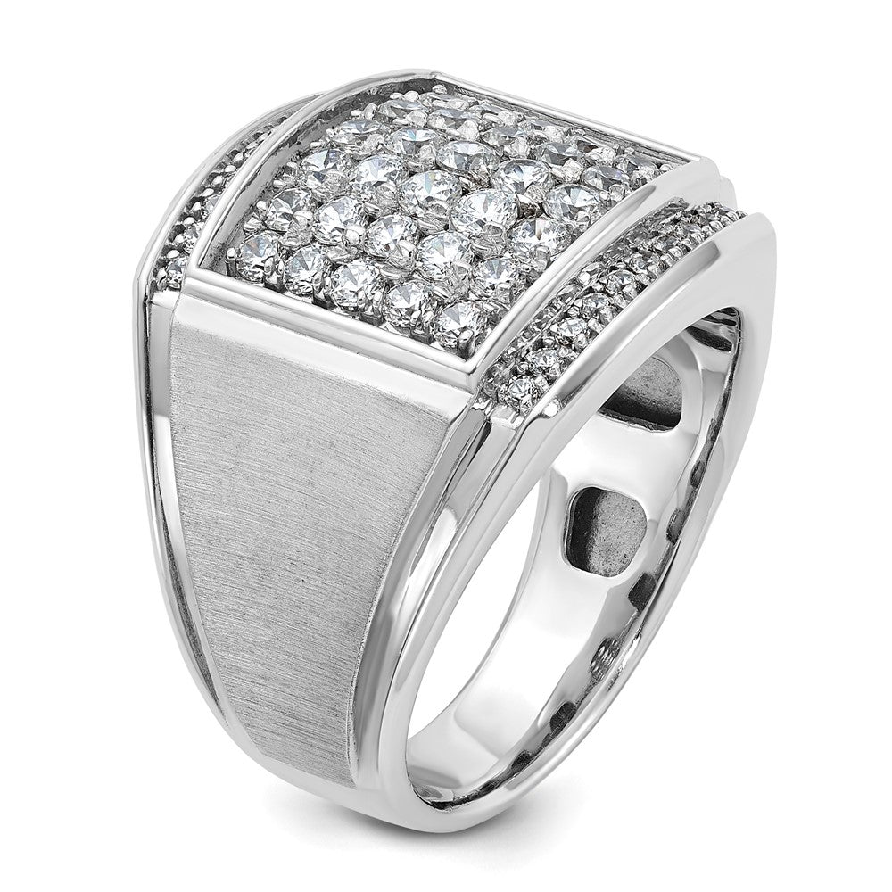 14k White Gold Men's Polished and Satin 1 1/5 Carat AA Quality Diamond Cluster Ring
