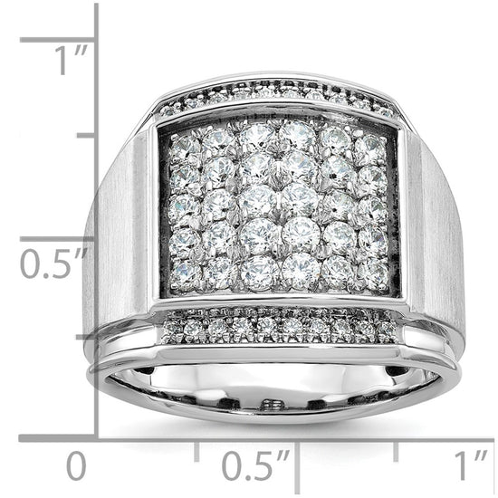 14k White Gold Men's Polished and Satin 1 1/5 Carat AA Quality Diamond Cluster Ring