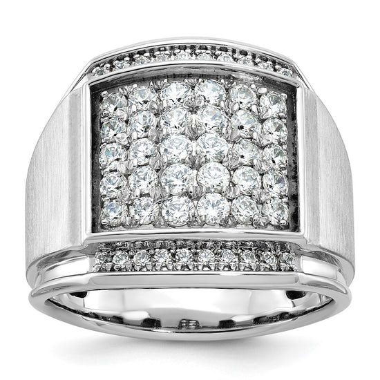14k White Gold Men's Polished and Satin 1 1/5 Carat AA Quality Diamond Cluster Ring