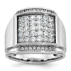 14k White Gold Men's Polished and Satin 1 1/5 Carat AA Quality Diamond Cluster Ring