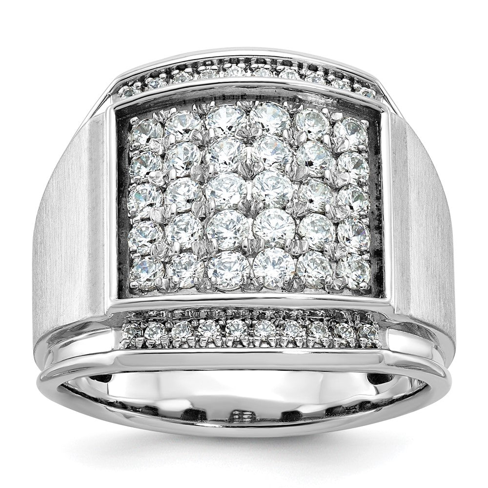 14k White Gold Men's Polished and Satin 1 1/5 Carat AA Quality Diamond Cluster Ring