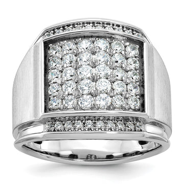 14k White Gold Men's Polished and Satin 1 1/5 Carat AA Quality Diamond Cluster Ring