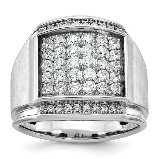 14k White Gold Men's Polished and Satin 1 1/5 Carat AA Quality Diamond Cluster Ring