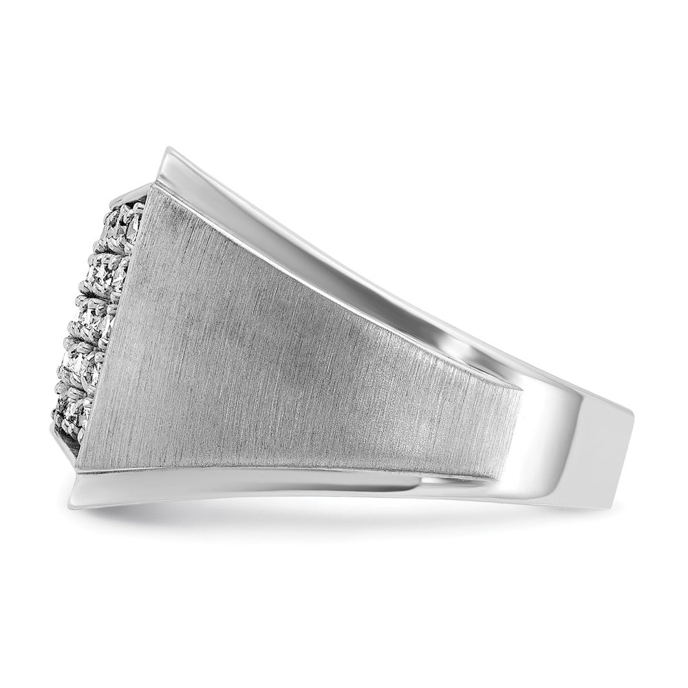 14k White Gold Men's Polished and Satin 1 1/5 Carat AA Quality Diamond Cluster Ring