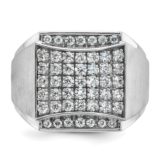 14k White Gold Men's Polished and Satin 1 1/5 Carat AA Quality Diamond Cluster Ring