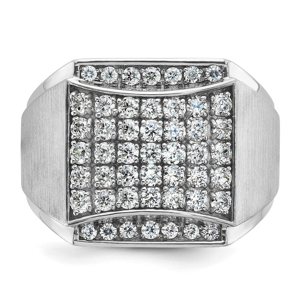 14k White Gold Men's Polished and Satin 1 1/5 Carat AA Quality Diamond Cluster Ring