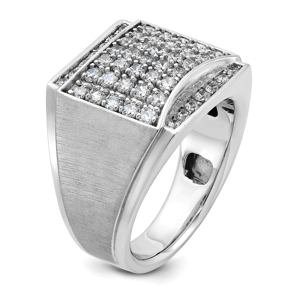 14k White Gold Men's Polished and Satin 1 1/5 Carat AA Quality Diamond Cluster Ring