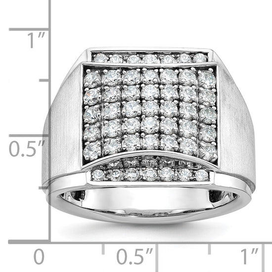 14k White Gold Men's Polished and Satin 1 1/5 Carat AA Quality Diamond Cluster Ring