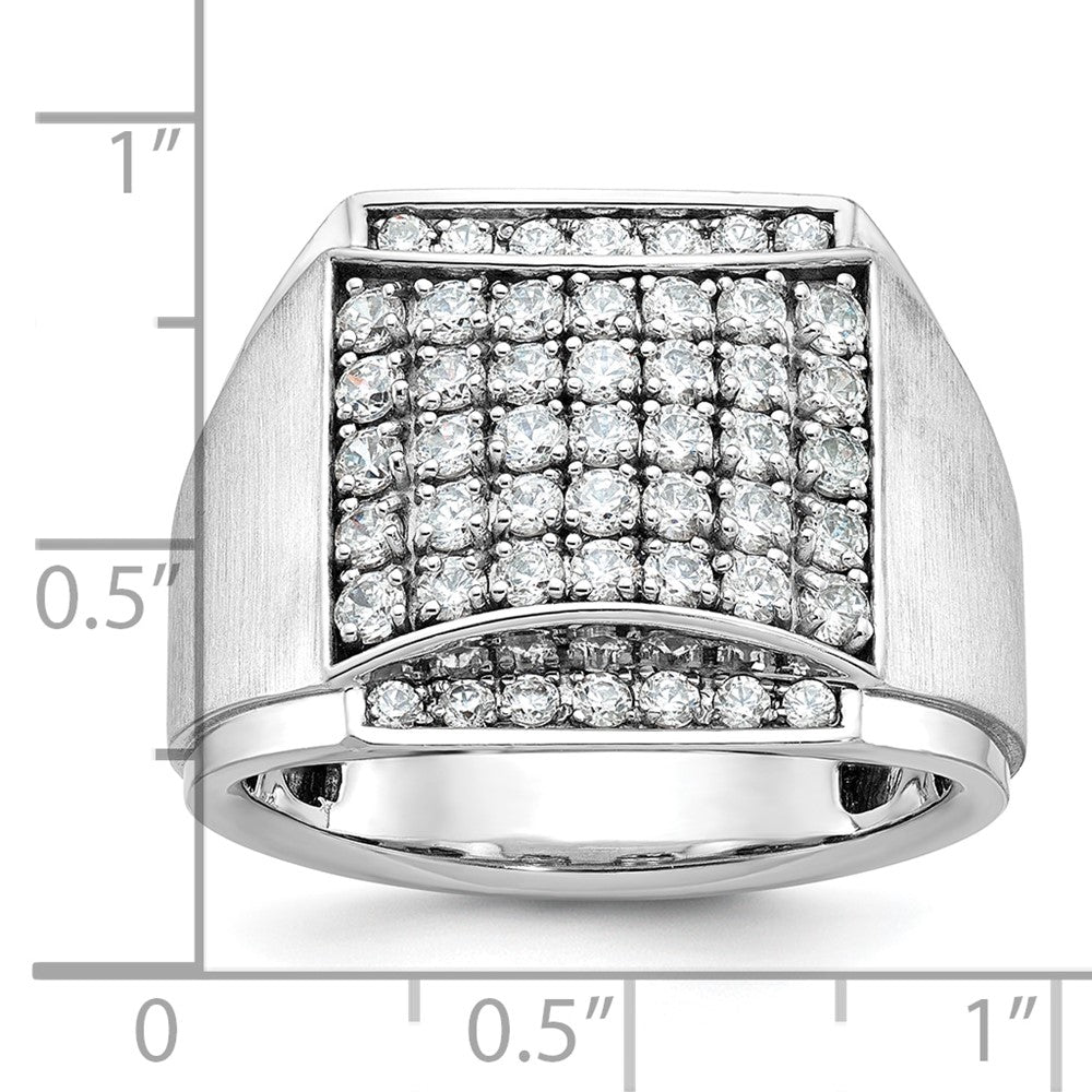 14k White Gold Men's Polished and Satin 1 1/5 Carat AA Quality Diamond Cluster Ring
