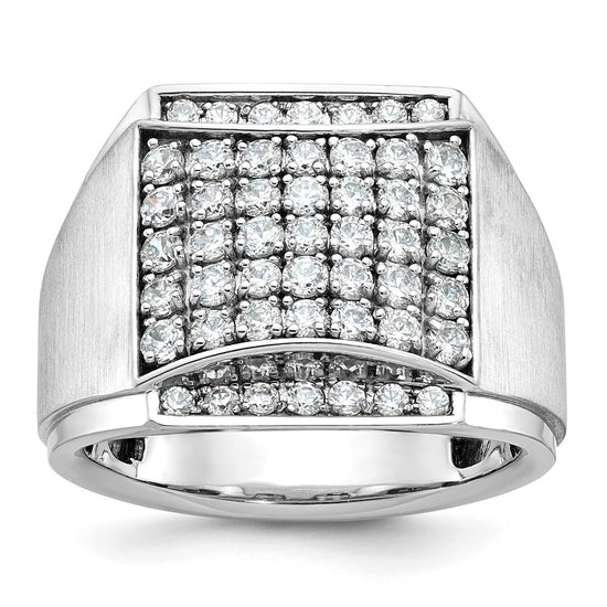14k White Gold Men's Polished and Satin 1 1/5 Carat AA Quality Diamond Cluster Ring