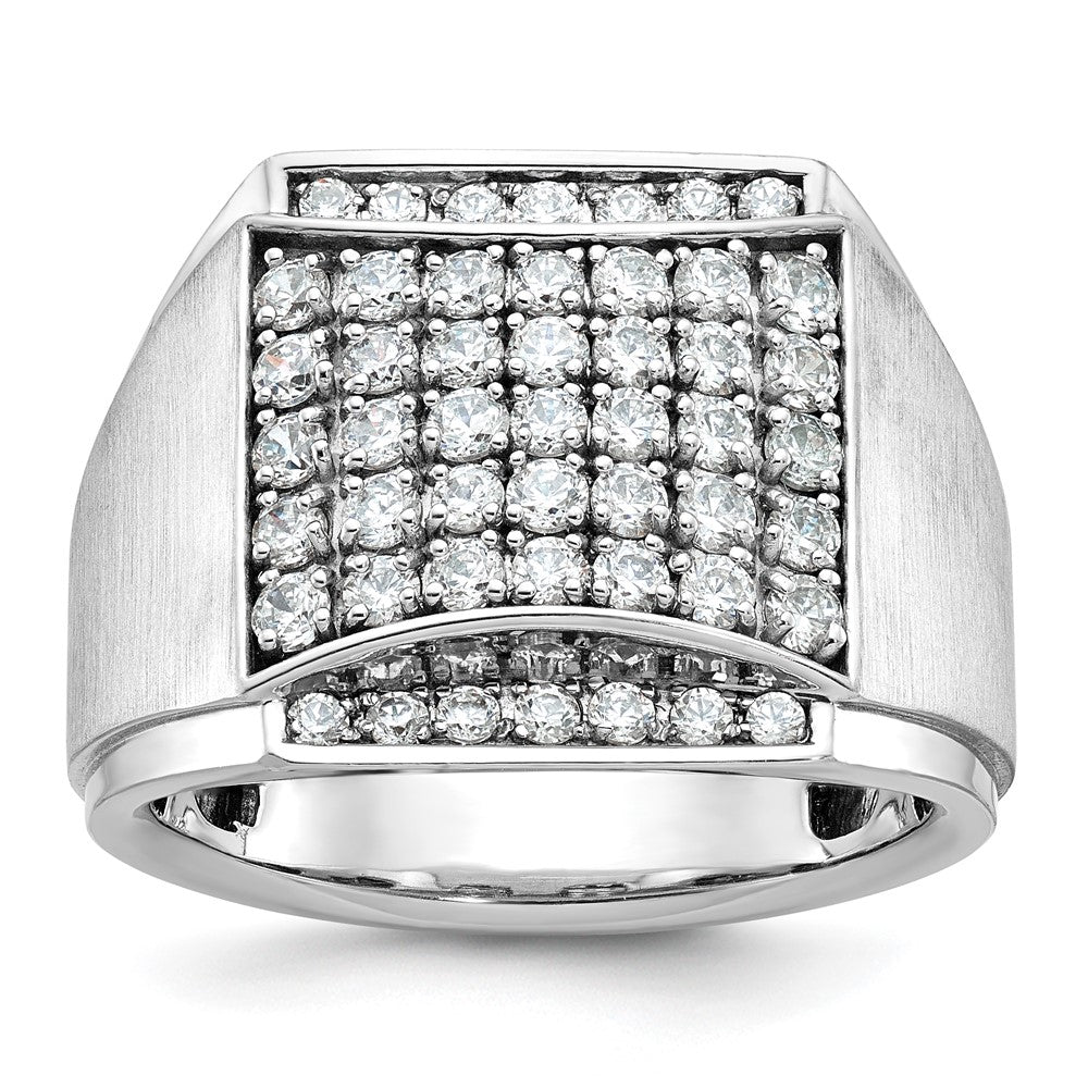 14k White Gold Men's Polished and Satin 1 1/5 Carat AA Quality Diamond Cluster Ring