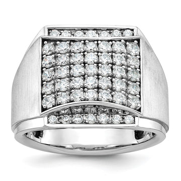 14k White Gold Men's Polished and Satin 1 1/5 Carat AA Quality Diamond Cluster Ring
