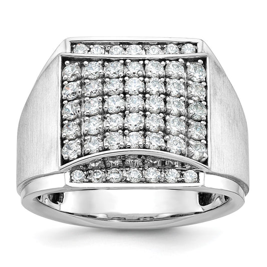 14k White Gold Men's Polished and Satin 1 1/5 Carat AA Quality Diamond Cluster Ring