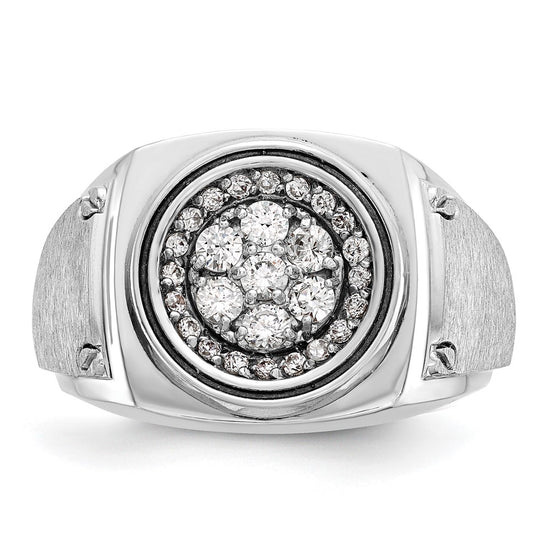 14k White Gold Men's Polished and Satin 3/4 Carat AA Quality Diamond Round Cluster Ring
