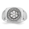 14k White Gold Men's Polished and Satin 3/4 Carat AA Quality Diamond Round Cluster Ring