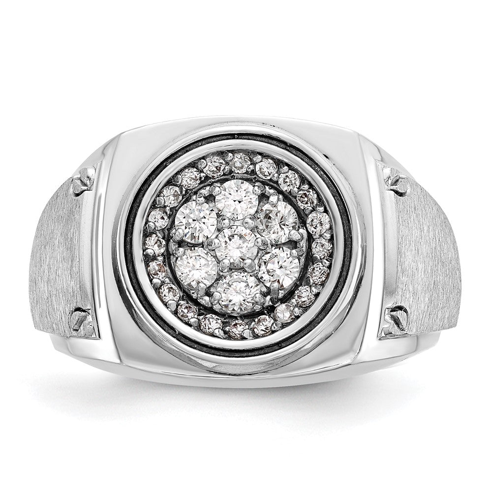 14k White Gold Men's Polished and Satin 3/4 Carat AA Quality Diamond Round Cluster Ring