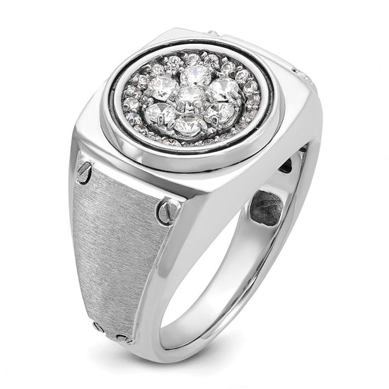 14k White Gold Men's Polished and Satin 3/4 Carat AA Quality Diamond Round Cluster Ring