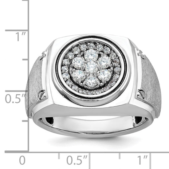 14k White Gold Men's Polished and Satin 3/4 Carat AA Quality Diamond Round Cluster Ring