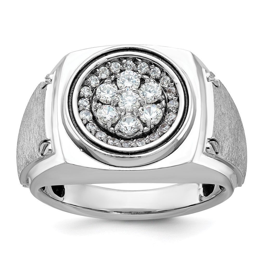 14k White Gold Men's Polished and Satin 3/4 Carat AA Quality Diamond Round Cluster Ring