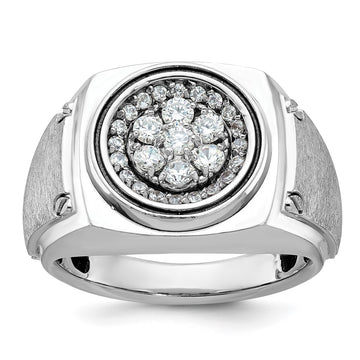 14k White Gold Men's Polished and Satin 3/4 Carat AA Quality Diamond Round Cluster Ring