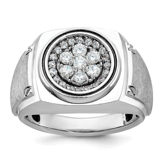 14k White Gold Men's Polished and Satin 3/4 Carat AA Quality Diamond Round Cluster Ring