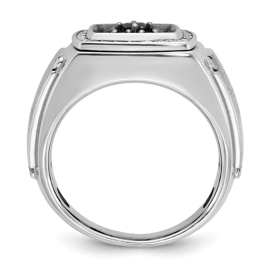 14k White Gold with Black Rhodium Men's Polished and Satin 5/8 Carat Black and White Diamond Ring