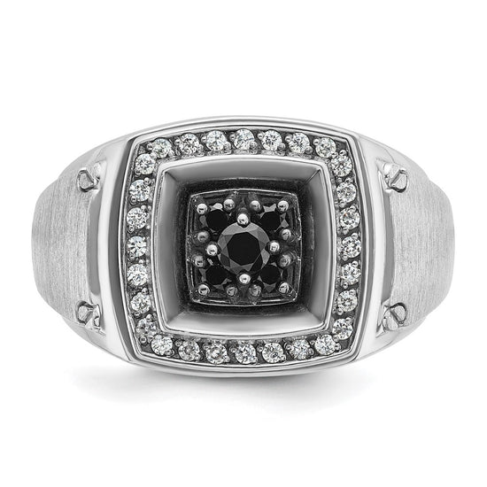14k White Gold with Black Rhodium Men's Polished and Satin 5/8 Carat Black and White Diamond Ring