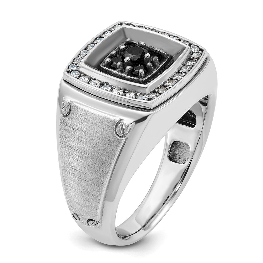 14k White Gold with Black Rhodium Men's Polished and Satin 5/8 Carat Black and White Diamond Ring
