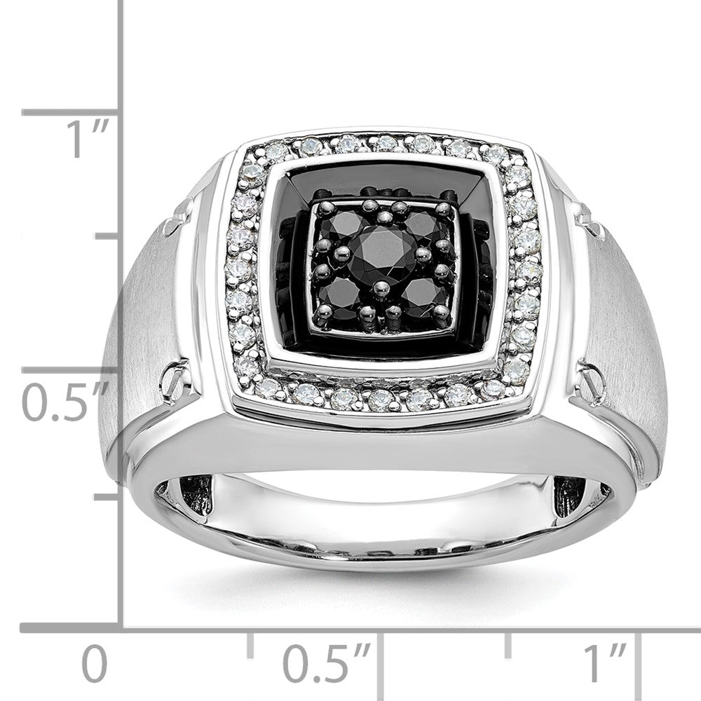 14k White Gold with Black Rhodium Men's Polished and Satin 5/8 Carat Black and White Diamond Ring
