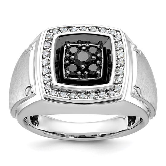 14k White Gold with Black Rhodium Men's Polished and Satin 5/8 Carat Black and White Diamond Ring