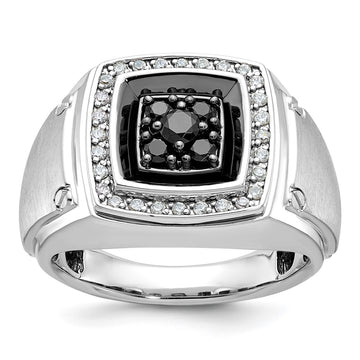 14k White Gold with Black Rhodium Men's Polished and Satin 5/8 Carat Black and White Diamond Ring