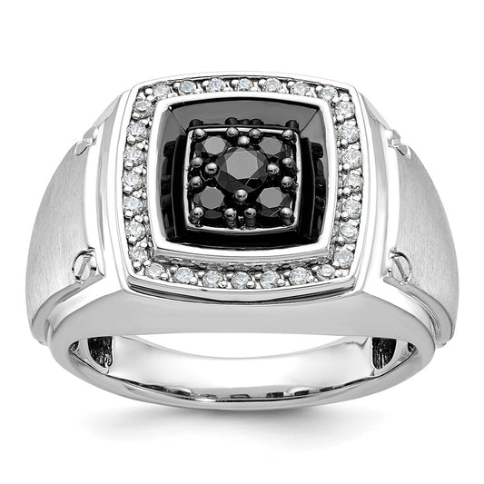 14k White Gold with Black Rhodium Men's Polished and Satin 5/8 Carat Black and White Diamond Ring