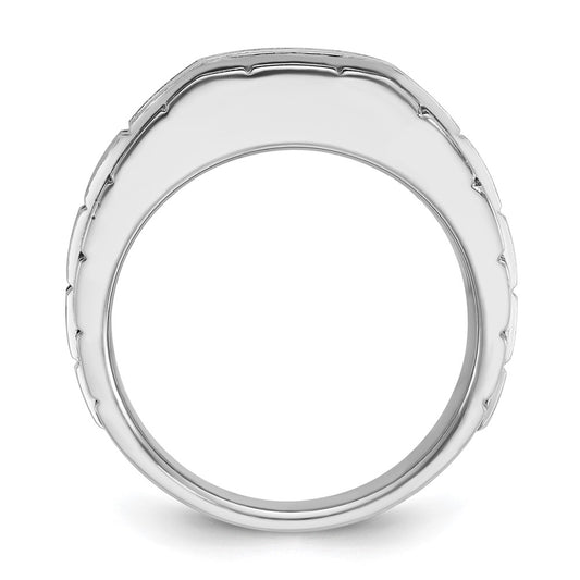 14k White Gold with Black Rhodium Men's Polished Satin and Textured 7-Stone 1/2 Carat AA Quality Diamond Ring