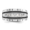 14k White Gold with Black Rhodium Men's Polished Satin and Textured 7-Stone 1/2 Carat AA Quality Diamond Ring