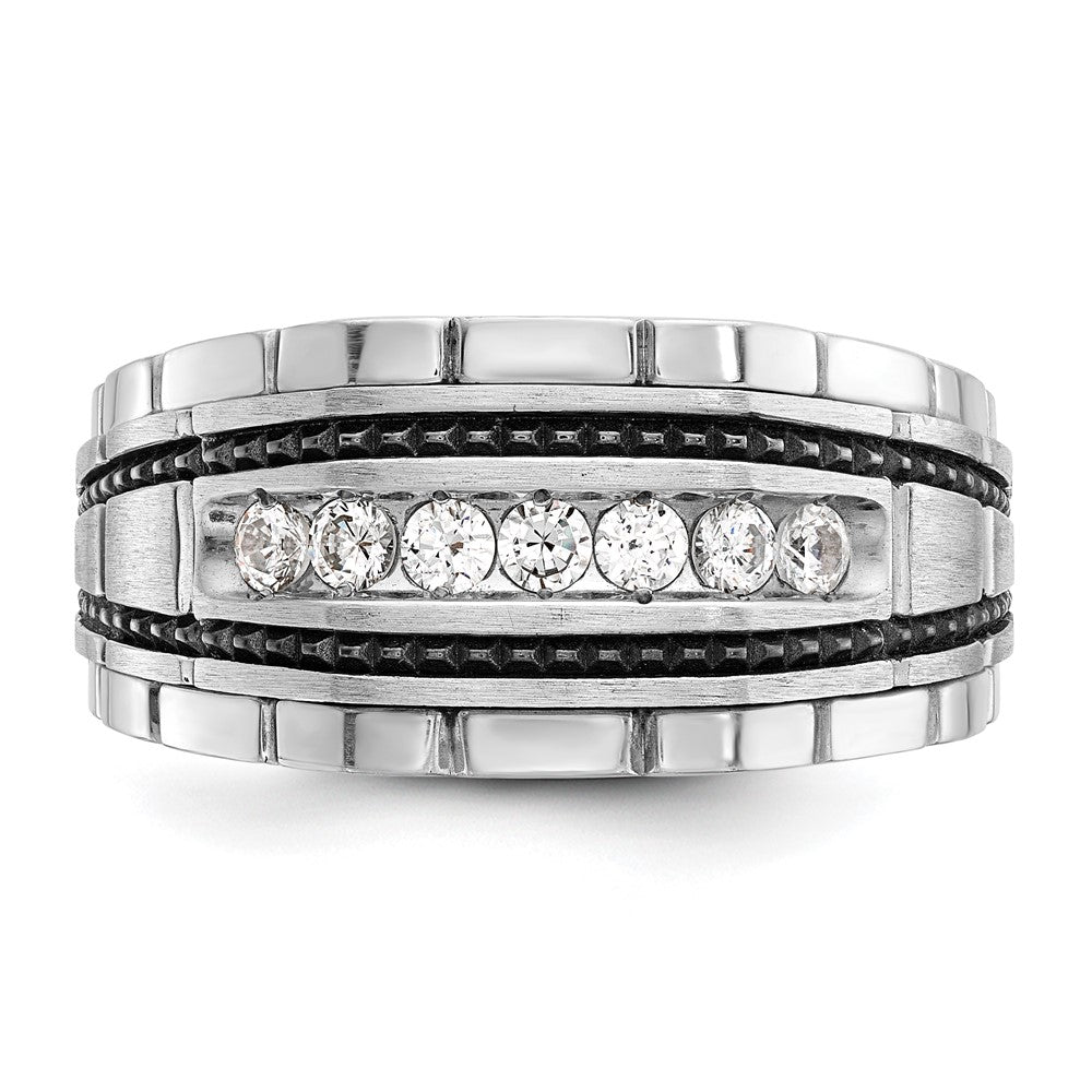 14k White Gold with Black Rhodium Men's Polished Satin and Textured 7-Stone 1/2 Carat AA Quality Diamond Ring