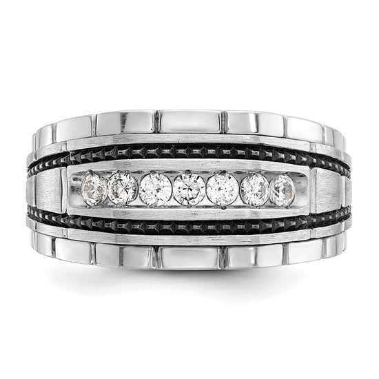 IBGoodman 14k White Gold Men's Polished Satin and Textured 7-Stone Ring Mounting