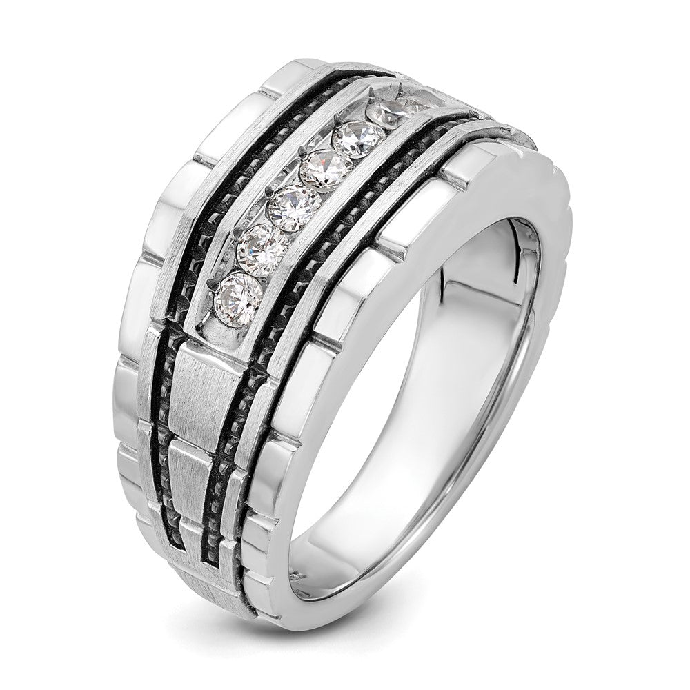 IBGoodman 14k White Gold Men's Polished Satin and Textured 7-Stone Ring Mounting