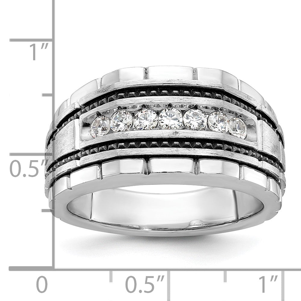 14k White Gold with Black Rhodium Men's Polished Satin and Textured 7-Stone 1/2 Carat AA Quality Diamond Ring