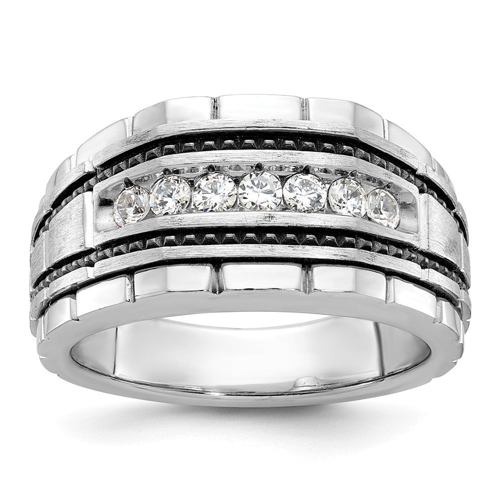 14k White Gold with Black Rhodium Men's Polished Satin and Textured 7-Stone 1/2 Carat AA Quality Diamond Ring