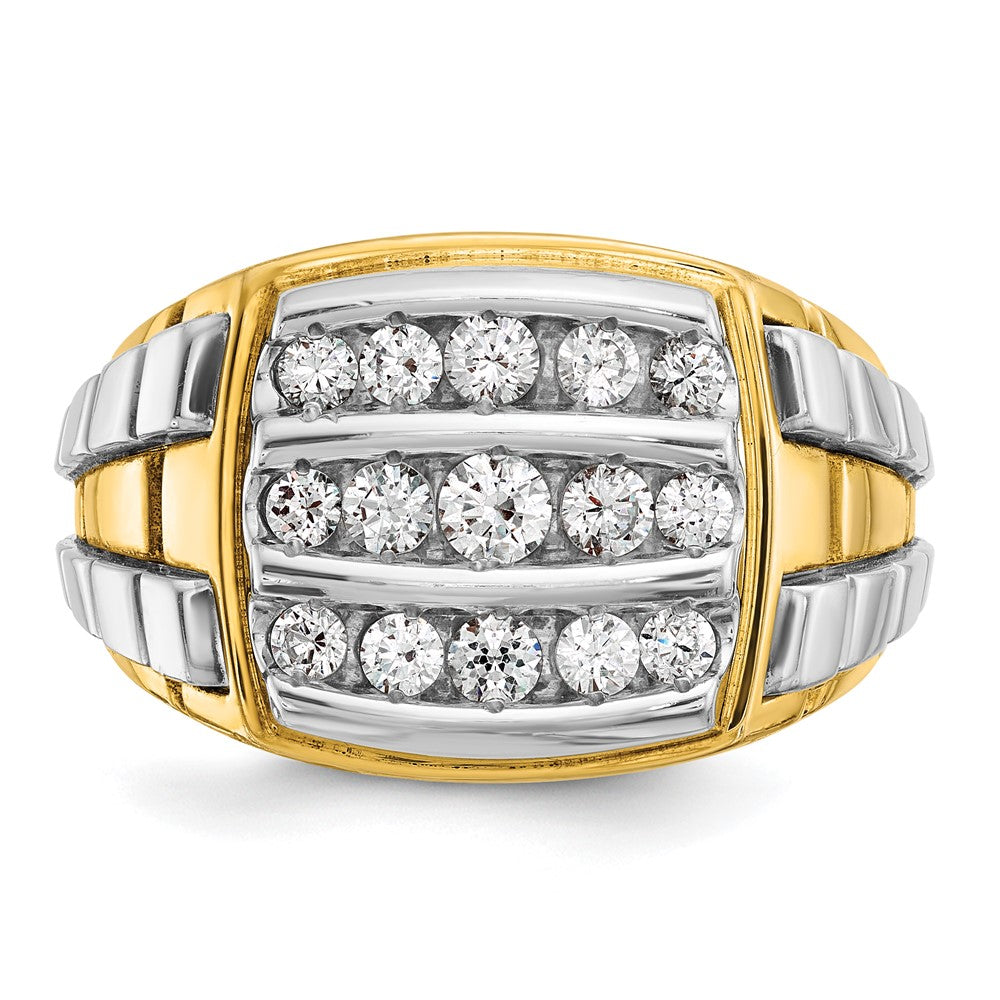 IBGoodman 10k Two-tone Men's Polished and Grooved 3-Row 1 Carat A Quality Diamond Cluster Ring