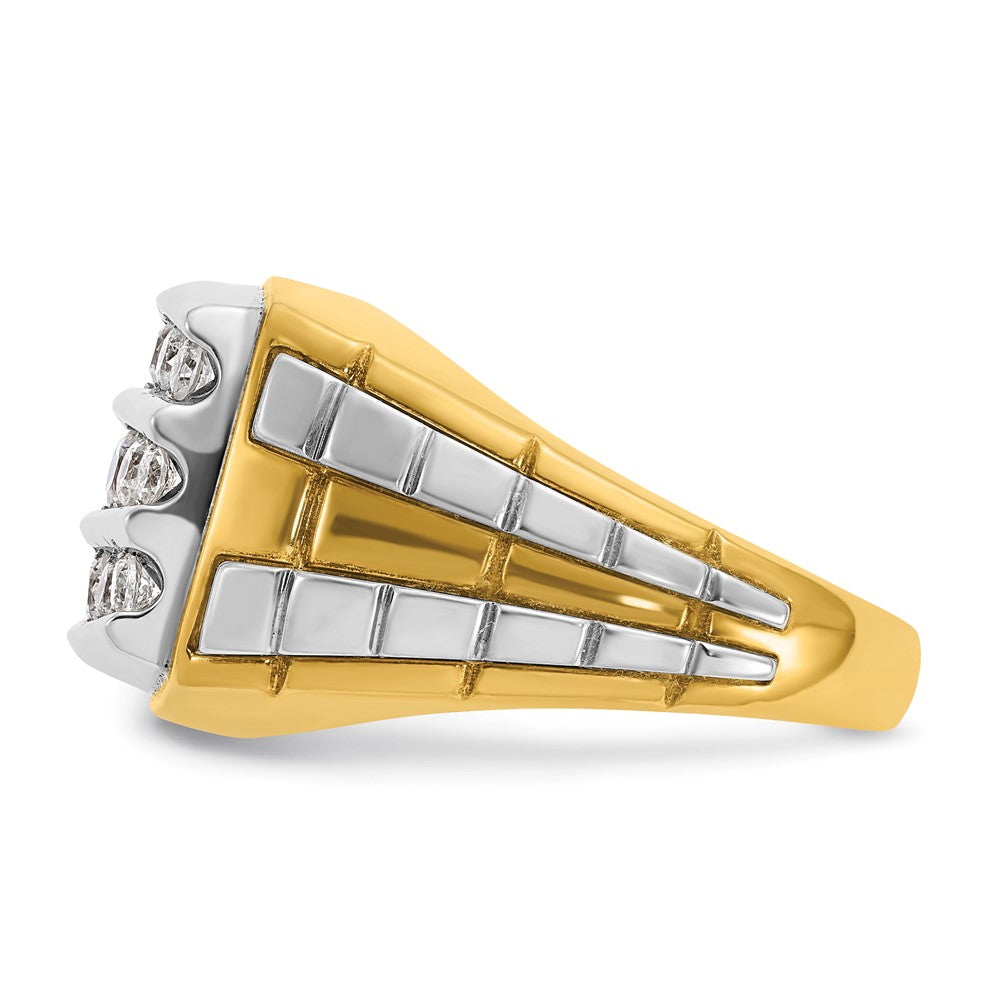 IBGoodman 14k Two-tone Men's Polished and Grooved 3-Row Cluster Ring Mounting