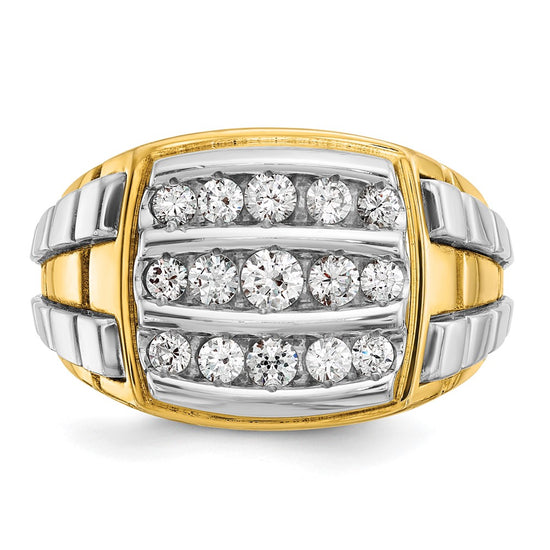 IBGoodman 14k Two-tone Men's Polished and Grooved 3-Row Cluster Ring Mounting