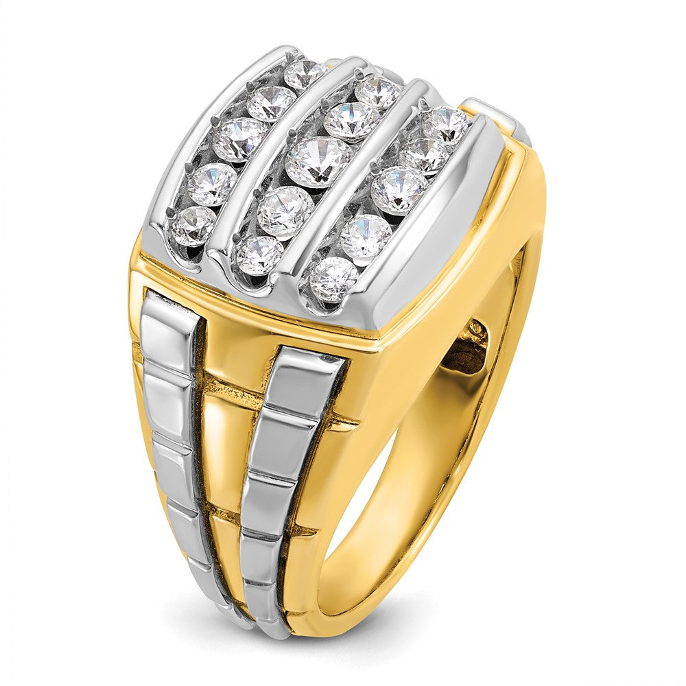 IBGoodman 14k Two-tone Men's Polished and Grooved 3-Row Cluster Ring Mounting